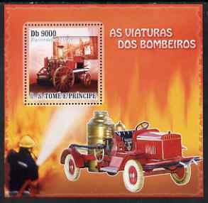 St Thomas & Prince Islands 2007 Fire Engines - Merryweather 1894 perf deluxe s/sheet containing 1 value unmounted mint , stamps on fire