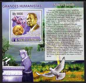 St Thomas & Prince Islands 2007 Great Humanitarians - Albert Lutuli perf deluxe s/sheet containing 1 value unmounted mint , stamps on personalities, stamps on doves, stamps on nobel