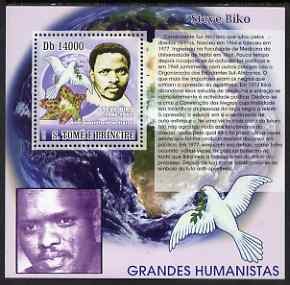 St Thomas & Prince Islands 2007 Great Humanitarians - Steve Biko perf deluxe s/sheet containing 1 value unmounted mint , stamps on personalities, stamps on doves, stamps on orchids