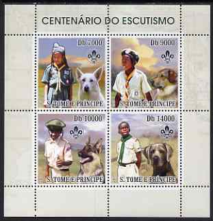 St Thomas & Prince Islands 2007 Scout Centenary & Dogs perf sheetlet containing 4 values unmounted mint, stamps on scouts, stamps on dogs