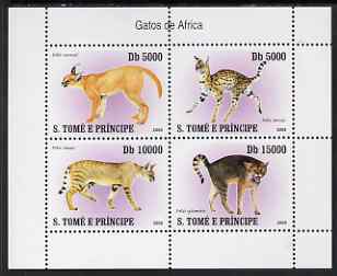 St Thomas & Prince Islands 2007 Wild Cats perf sheetlet containing 4 values unmounted mint, stamps on animals, stamps on cats