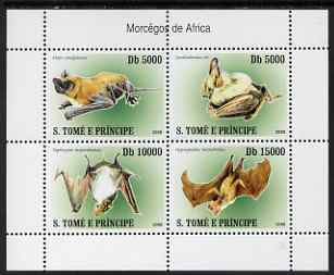 St Thomas & Prince Islands 2007 Bats perf sheetlet containing 4 values unmounted mint, stamps on animals, stamps on mammals, stamps on bats