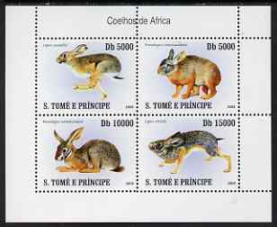 St Thomas & Prince Islands 2007 Rabbits perf sheetlet containing 4 values unmounted mint, stamps on animals, stamps on rabbits