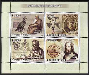 St Thomas & Prince Islands 2008 Famous Naturalists #1 perf sheetlet containing 4 values unmounted mint, stamps on personalities, stamps on flowers, stamps on birds