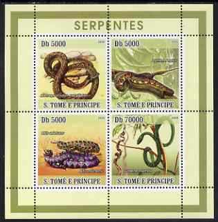 St Thomas & Prince Islands 2008 Snakes perf sheetlet containing 4 values unmounted mint, stamps on , stamps on  stamps on reptiles, stamps on  stamps on snakes