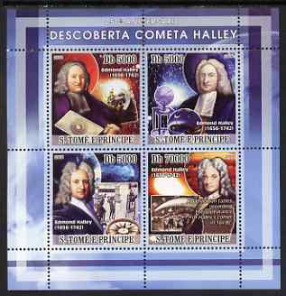 St Thomas & Prince Islands 2008 250th Anniversary of Discovery of Halleys Comet perf sheetlet containing 4 values unmounted mint, stamps on comets, stamps on space, stamps on astronomy