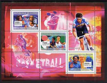Guinea - Conakry 2007 Sports #01 perf sheetlet containing 3 values unmounted mint Yv 2867-69, stamps on sport, stamps on bicycles, stamps on basketball, stamps on table tennis