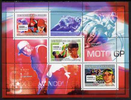 Guinea - Conakry 2007 Sports #04 perf sheetlet containing 3 values unmounted mint Yv 2858-60, stamps on sport, stamps on golf, stamps on motorbikes, stamps on ice skating, stamps on 