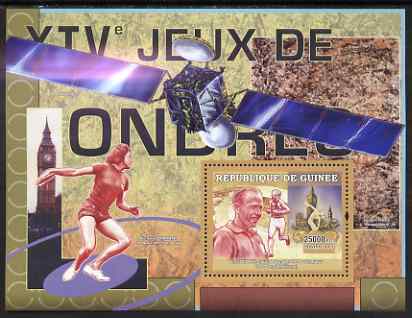 Guinea - Conakry 2007 Sports - 1948 London Olympic Games perf souvenir sheet unmounted mint Yv 490, stamps on sport, stamps on olympics, stamps on london, stamps on discus, stamps on athletics, stamps on clocks, stamps on satellites