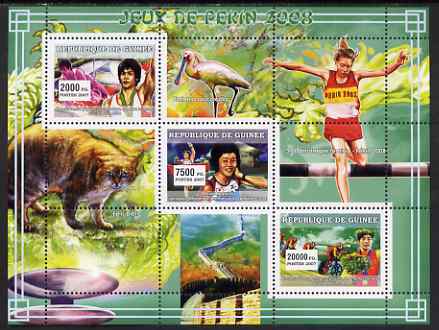Guinea - Conakry 2007 Sports - 2008 Beijing Olympic Games perf sheetlet #4 containing 3 values unmounted mint Yv 2876-78, stamps on , stamps on  stamps on sport, stamps on  stamps on olympics, stamps on  stamps on gymnastics, stamps on  stamps on running, stamps on  stamps on bicycles, stamps on  stamps on cats, stamps on  stamps on athletics, stamps on  stamps on birds