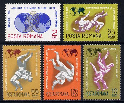 Rumania 1967 Wrestling World Championships set of 5 unmounted mint, SG 3488-92, Mi 2613-17, stamps on sport, stamps on wrestling