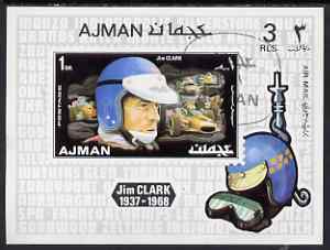 Ajman 1971 Racing Drivers (horiz) 1Dm Jim Clark imperf deluxe sheetlet fine cto used, stamps on personalities, stamps on cars, stamps on racing cars, stamps on scots, stamps on scotland
