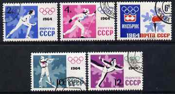 Russia 1964 Innsbruck Winter Olympic Games perf set of 5 fine cds used SG 2947b-51b, stamps on olympics, stamps on skiing, stamps on shooting, stamps on ice skating, stamps on skating