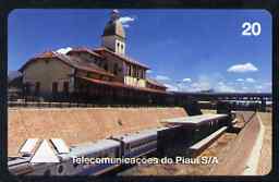 Telephone Card - Brazil 20 units phone card showing Teresina Railway Station, stamps on railways