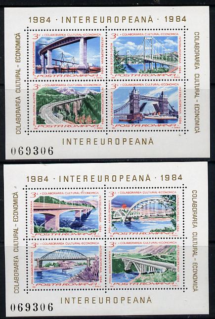 Rumania 1984 Inter-European Culture (Bridges) set of 2 m/sheets (each containing 4 vals) unmounted mint Mi BL 202-3, stamps on bridges    civil engineering