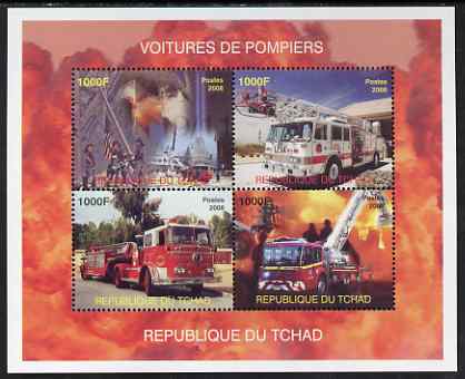 Chad 2008 Fire Engines perf sheet containing 4 values, unmounted mint. Note this item is privately produced and is offered purely on its thematic appeal, stamps on fire