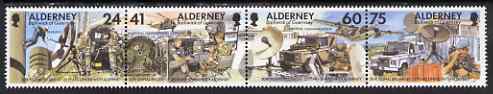 Guernsey - Alderney 1996 25th Anniversary of Adoption of 30th Signal Regiment se-tenant strip of 4 unmounted mint, SG A85a, stamps on militaria, stamps on communications, stamps on aviation, stamps on helicopters