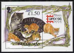 Isle of Man 1996 Manx Cats mini sheet inscribed 'Capex 96' exhibition logo unmounted mint, SG MS712, stamps on cats, stamps on stamp exhibitions