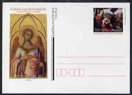 Poland 2000 70gr Postal Stationery card featuring painting of Holy Family with John the Baptist by Bonifazion Veronese, unused and pristine, stamps on arts, stamps on new testament