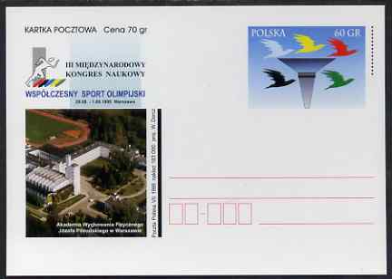 Poland 1999 60gr Postal Stationery Card for Olympic Sports showing Warsaw Sports Academy, unused and pristine, stamps on sport, stamps on olympics, stamps on birds