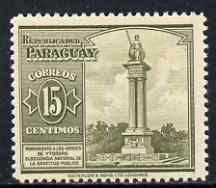 Paraguay 1946 Ytororo Heroes Monument 15c from Colours Changed Pictorial set, unmounted mint SG 644, stamps on monuments