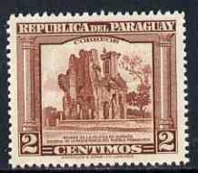 Paraguay 1944-45 Ruins of Humaita Church 2c from Pictorial set, unmounted mint SG 588, stamps on religion, stamps on churches