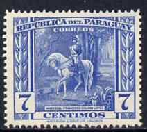 Paraguay 1944-45 Marshall Francisco 7c from Pictorial set, unmounted mint SG 590, stamps on horses