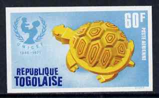 Togo 1971 Toy Turtle 60f IMPERF from UNICEF set, unmounted mint as SG 852, stamps on , stamps on  stamps on animals, stamps on  stamps on children, stamps on  stamps on unicef, stamps on  stamps on united-nations    toys