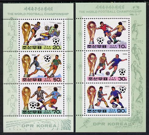 North Korea 1993 Football World Cup set of 2 sheetlets each containing 3 values unmounted mint, stamps on football   sport 