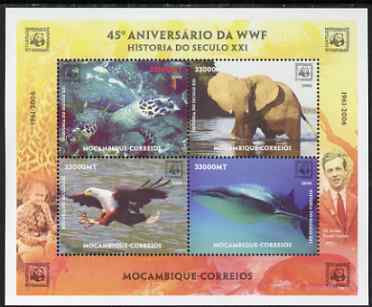 Mozambique 2006 WWF 45th Anniversary perf sheetlet containing 4 values unmounted mint. Note this item is privately produced and is offered purely on its thematic appeal , stamps on , stamps on  wwf , stamps on birds, stamps on eagles, stamps on elephants, stamps on animals, stamps on birds of prey, stamps on turtles, stamps on 