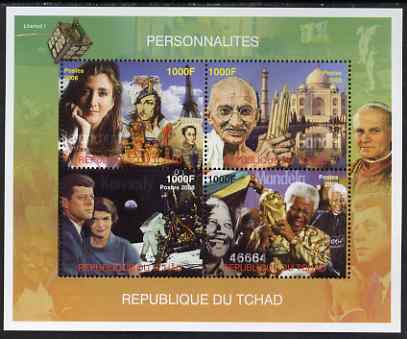 Chad 2008 Personalities perf sheetlet containing 4 values unmounted mint. Note this item is privately produced and is offered purely on its thematic appeal. , stamps on personalities, stamps on gandhi, stamps on pope, stamps on kennedy, stamps on apollo, stamps on mandela, stamps on football, stamps on eiffel tower, stamps on , stamps on nobel, stamps on personalities, stamps on mandela, stamps on nobel, stamps on peace, stamps on racism, stamps on human rights