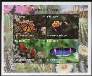 St Thomas & Prince Islands 2005 Butterflies perf sheetlet containing 4 values unmounted mint. Note this item is privately produced and is offered purely on its thematic a..., stamps on butterflies, stamps on cacti, stamps on cactus