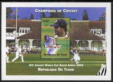Chad 2002 Cricket World Cup perf m/sheet #4 showing Sachin Tendulkar unmounted mint. Note this item is privately produced and is offered purely on its thematic appeal. , stamps on personalities, stamps on sport, stamps on cricket