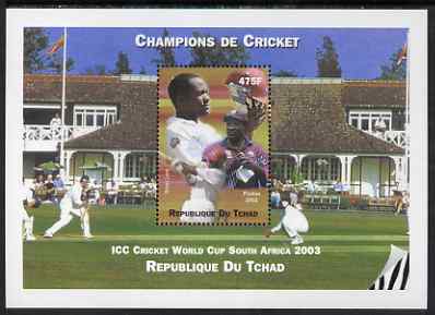 Chad 2002 Cricket World Cup perf m/sheet #7 showing Brian Lara unmounted mint. Note this item is privately produced and is offered purely on its thematic appeal. , stamps on personalities, stamps on sport, stamps on cricket