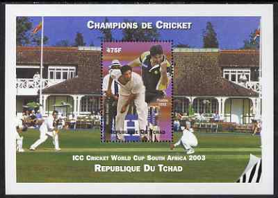 Chad 2002 Cricket World Cup perf m/sheet #8 showing Wasim Akram unmounted mint. Note this item is privately produced and is offered purely on its thematic appeal. , stamps on , stamps on  stamps on personalities, stamps on  stamps on sport, stamps on  stamps on cricket