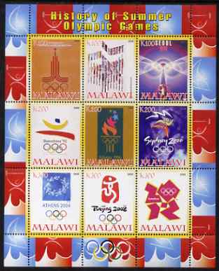 Malawi 2008 History of the Summer Olympics #3 1980-2012 perf sheetlet containing 9 values, unmounted mint, stamps on , stamps on  stamps on olympics, stamps on  stamps on london, stamps on  stamps on 