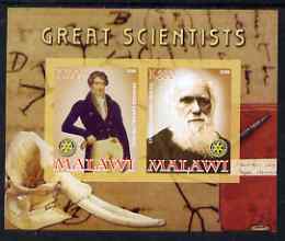 Malawi 2008 Great Scientists #2 - Darwin & Cuvier imperf sheetlet containing 2 values each with Rotary logo, unmounted mint, stamps on personalities, stamps on science, stamps on rotary, stamps on darwin