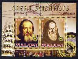 Malawi 2008 Great Scientists #5 - Galilei & Bacon perf sheetlet containing 2 values each with Rotary logo, unmounted mint, stamps on personalities, stamps on science, stamps on rotary, stamps on astronomy