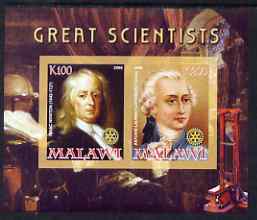 Malawi 2008 Great Scientists #7 - Newton & Lavoisier imperf sheetlet containing 2 values each with Rotary logo, unmounted mint, stamps on personalities, stamps on science, stamps on rotary, stamps on maths, stamps on astronomy