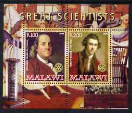 Malawi 2008 Great Scientists #8 - Franklin & Banks perf sheetlet containing 2 values each with Rotary logo, unmounted mint, stamps on personalities, stamps on science, stamps on rotary, stamps on 