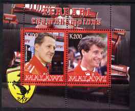Malawi 2008 Ferrari Team Formula 1 Champions #3 - Schumacher & Irvine perf sheetlet containing 2 values unmounted mint, stamps on personalities, stamps on formula 1  f1 , stamps on cars, stamps on racing cars, stamps on ferrari