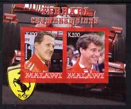 Malawi 2008 Ferrari Team Formula 1 Champions #3 - Schumacher & Irvine imperf sheetlet containing 2 values unmounted mint, stamps on personalities, stamps on formula 1  f1 , stamps on cars, stamps on racing cars, stamps on ferrari