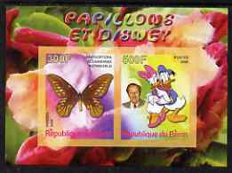 Benin 2008 Disney & Butterflies #2 imperf sheetlet containing 2 values unmounted mint, stamps on butterflies, stamps on disney