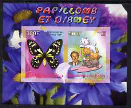 Benin 2008 Disney & Butterflies #5 imperf sheetlet containing 2 values unmounted mint, stamps on butterflies, stamps on disney, stamps on cats