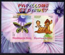 Benin 2008 Disney & Butterflies #7 imperf sheetlet containing 2 values unmounted mint, stamps on butterflies, stamps on disney, stamps on deer
