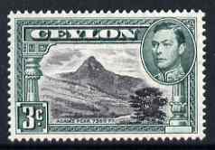Ceylon 1938-49 KG6 Adam's Peak 3c P13.5 unmounted mint, well centred and clean gum SG387b, stamps on , stamps on  kg6 , stamps on tourism