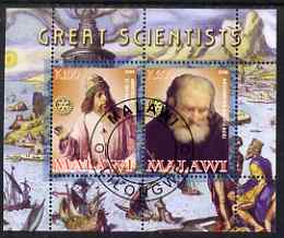 Malawi 2008 Great Scientists #1 - Aristotel & Archimedes perf sheetlet containing 2 values each with Rotary logo, fine cto used, stamps on personalities, stamps on science, stamps on rotary, stamps on ships