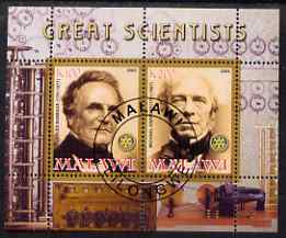 Malawi 2008 Great Scientists #4 - Babbage & Faraday perf sheetlet containing 2 values each with Rotary logo, fine cto used, stamps on personalities, stamps on science, stamps on rotary, stamps on maths, stamps on computers