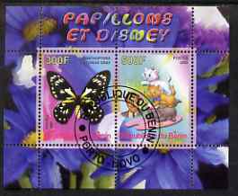 Benin 2008 Disney & Butterflies #5 perf sheetlet containing 2 values fine cto used, stamps on butterflies, stamps on disney