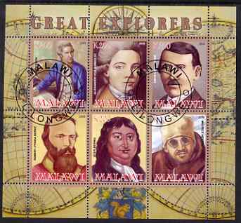 Malawi 2008 Great Explorers #2 perf sheetlet containing 6 values fine cto used, stamps on personalities, stamps on explorers, stamps on cook, stamps on livingstone, stamps on burke, stamps on scots, stamps on scotland